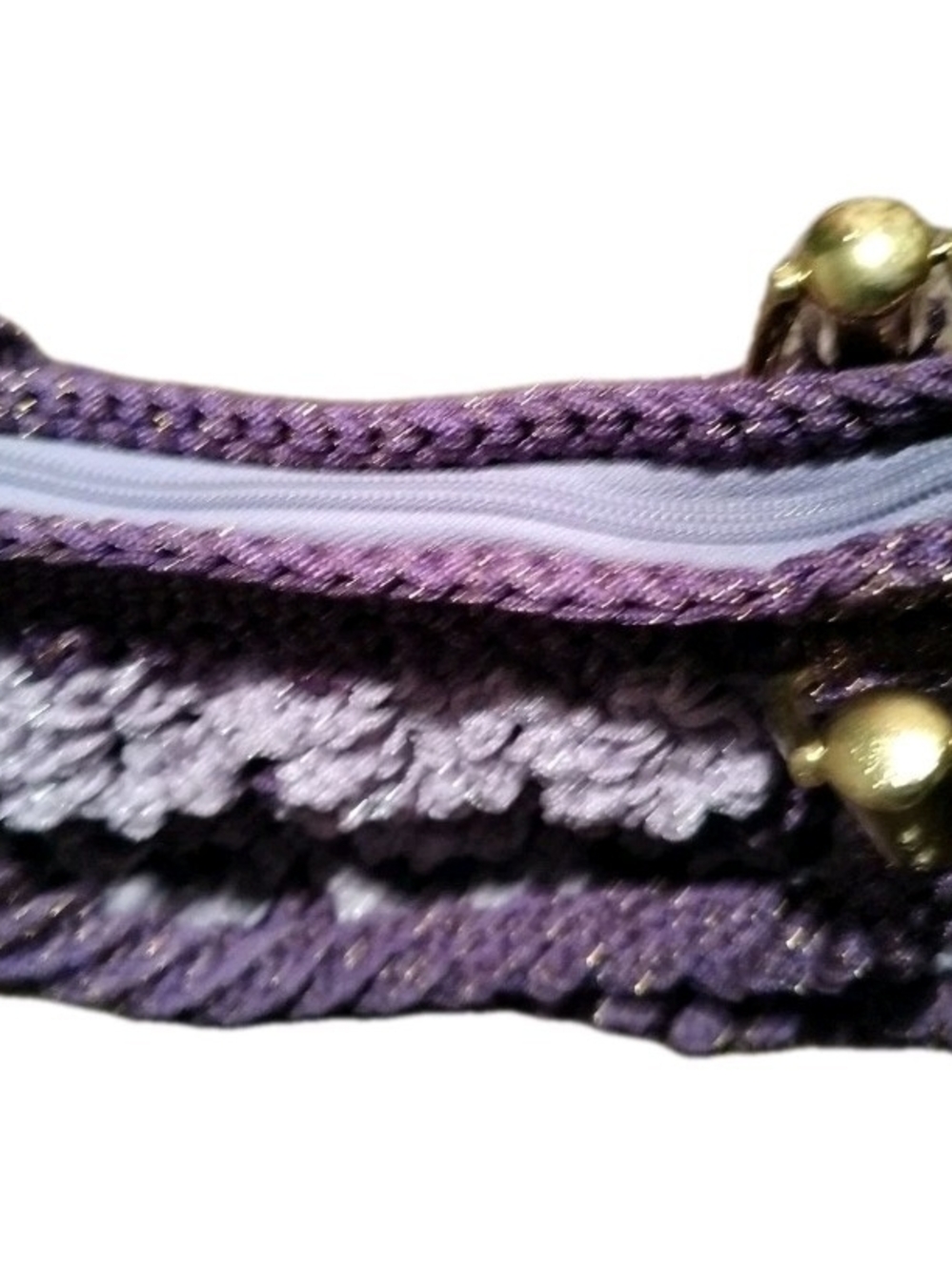 Handcrafted Purple Ruffled Crochet Handbag Gold Threading & Hardware - Picture 7 of 8